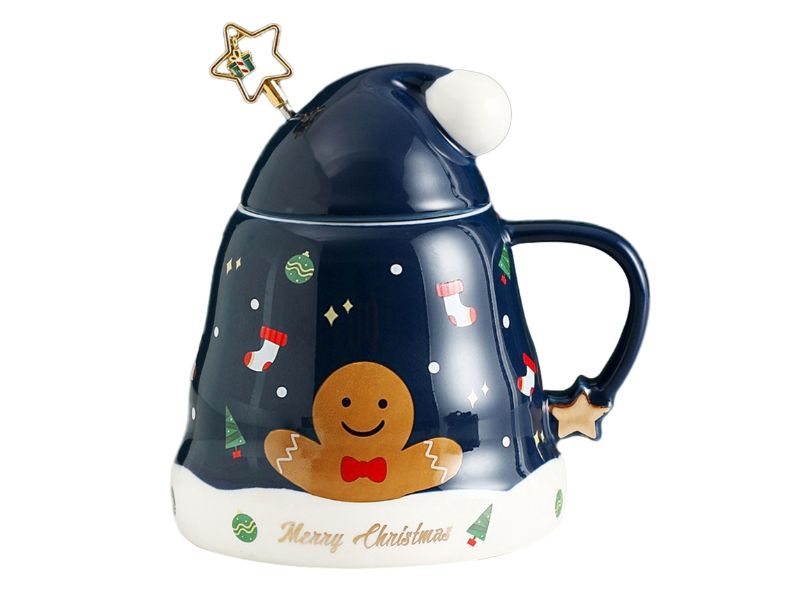 Laxiscreed Taça De Natal Com Tampa E Pau De Mistura Santa Claus – Caneca De Cerâmica Grande Capacidade