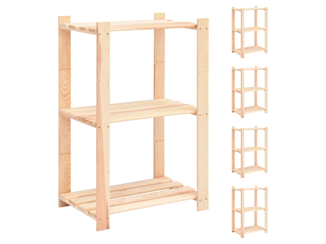 Vidaxl 5 Unidades Arrumação 3 Prateleiras 60x38x90cm Pinho 150 Kg