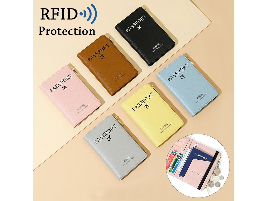 Porta-passaporte Em Couro Pu Com Proteção Rfid, Bolsa Para Documentos Viagens, Preta