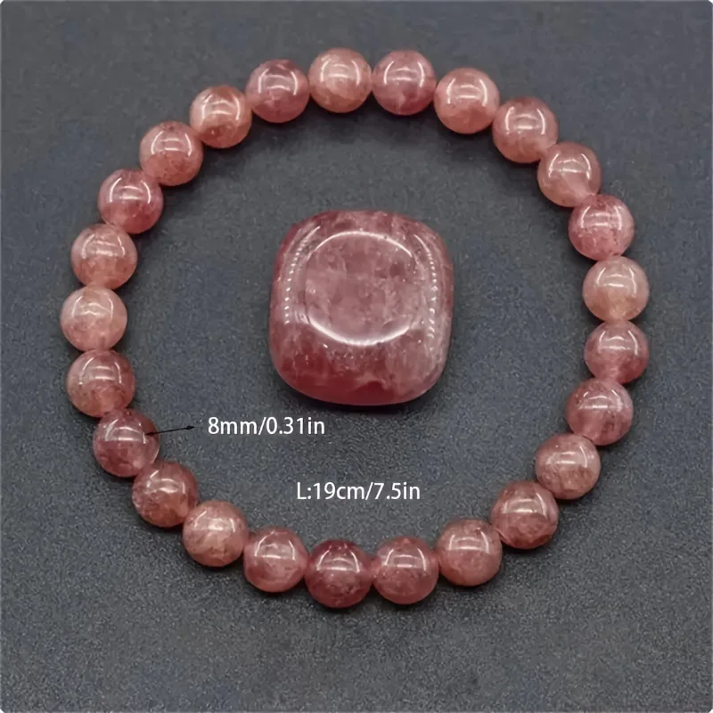 Pulseira de Contas de Pedra Natural para Ioga, Reiki, Cura, Amuleto e Amuleto da Sorte. MDUG (morango, 21 Cm)