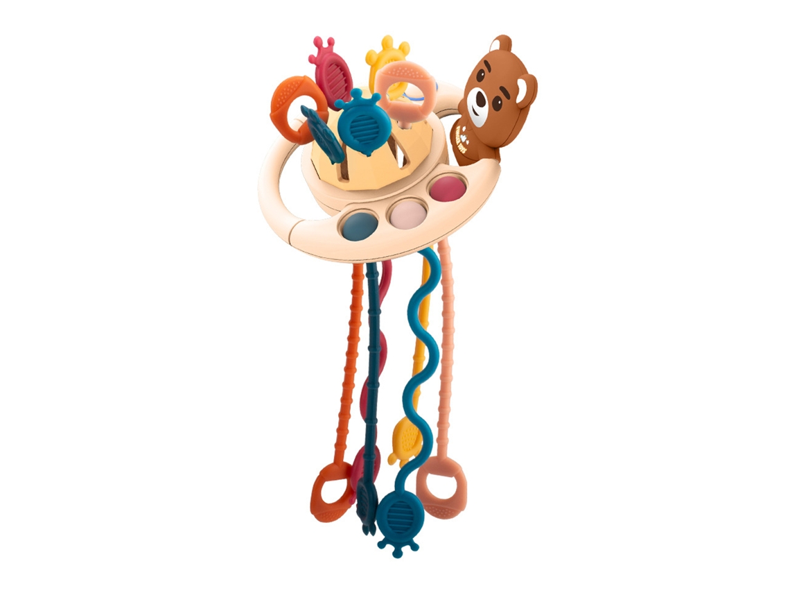 Rebe-brinquedo De Mordedor Com Corda Para Bebê Desenvolvimento Motor Habilidade Sensorial Urso Marrom Portátil