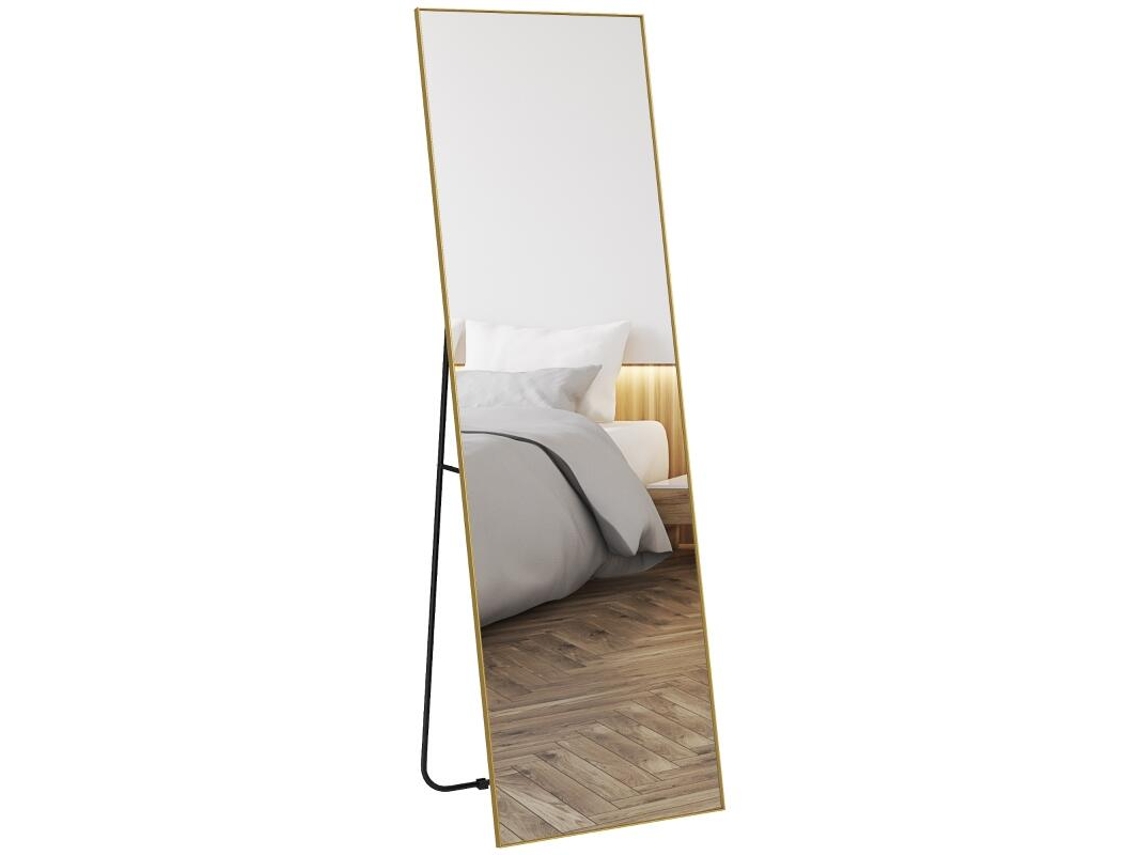 Espelho Retangular Grande De Corpo Inteiro, 50 X 160 Cm, Para Uso Independente, Na Parede Ou Encostado À Parede, Dourado.