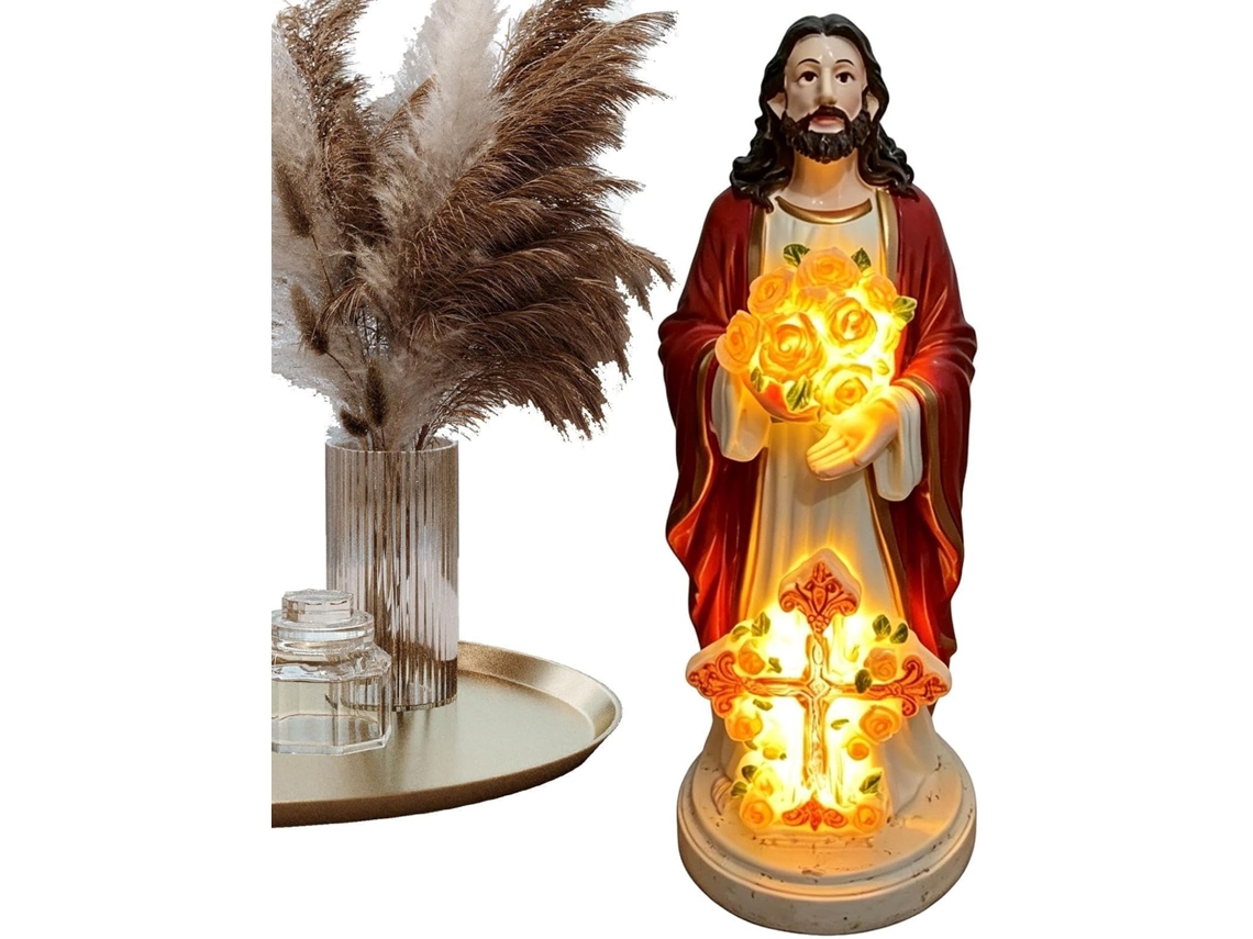 Estatueta De Jesus Cristo De 20 Cm Em Resina Religiosa Com Luzes Led |