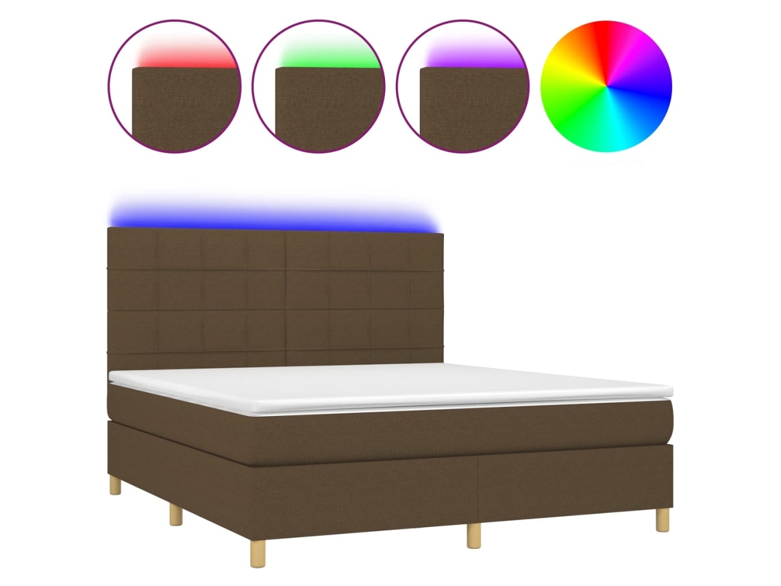 Cama Box Spring VIDAXL Colchão/LED (Castanho - Tecido - 180 x 200 cm)