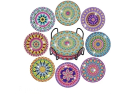 Conjunto de 8 Porta copos AQUAFORGE para pintura diamante com padrão mandala suporte e strass (10 cm)