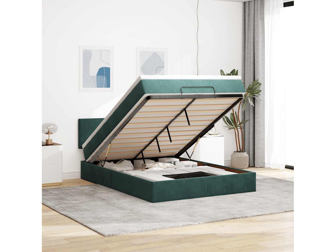 Estrutura De Cama Otomana Com Colchão 140x190cm Verde Escuro
