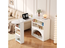 Ausziehbarer Theken/esstisch 120(+80)×40×100cm, Drehbar, Haustierbereich, Weiß Marmoroptik-hm