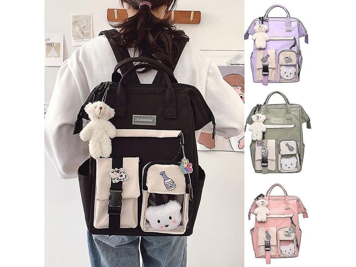 Mochila Escolar para Adolescentes Kawaii, com Oso Bonito, para Escola e Viagens | S/MARCA