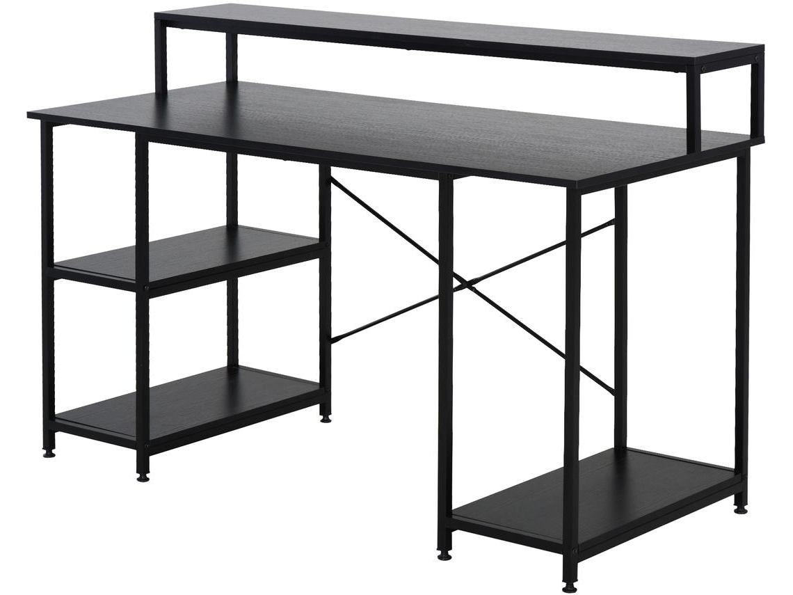 Mesa de Computador Aglomerado, Aço Cor Grão de Madeira Preto 140cm x 60cm x 93cm Homcom