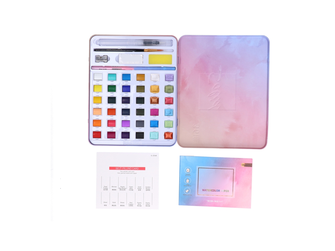 Rebe-conjunto De Pintura Acuarela Com Pincéis, Papel De Acuarela, Lápis 2b E Sacapontas 36 Cores Para Estudantes