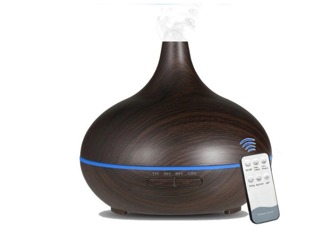 Difusor de aromas 150ml, óleos essenciais USB, umidificador, luz noturna, acabamento em madeira escura | MDUG