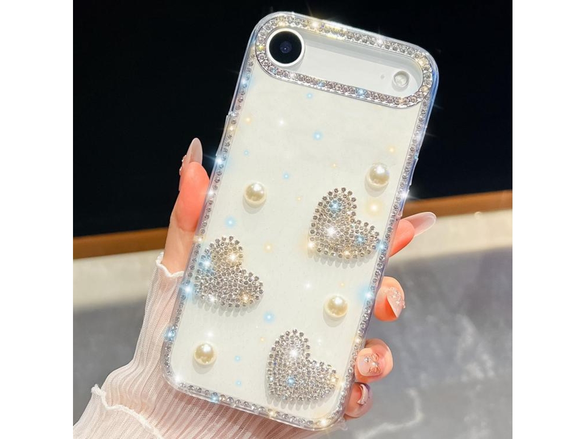 Capa Para Iphone 17 Air Com Pérola Brilhante E Coração, Resistente A Impactos E Com Quatro Cantos Reforçados.