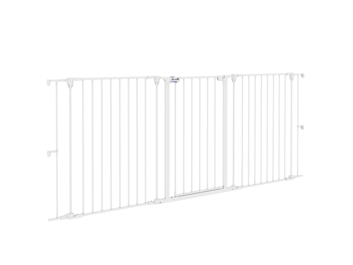 Cerca Dobrável de Aço para Animais com 3 Painéis Duplos de Trava e Função Auxiliar de Trava 206x90 Cm Branco Ge
