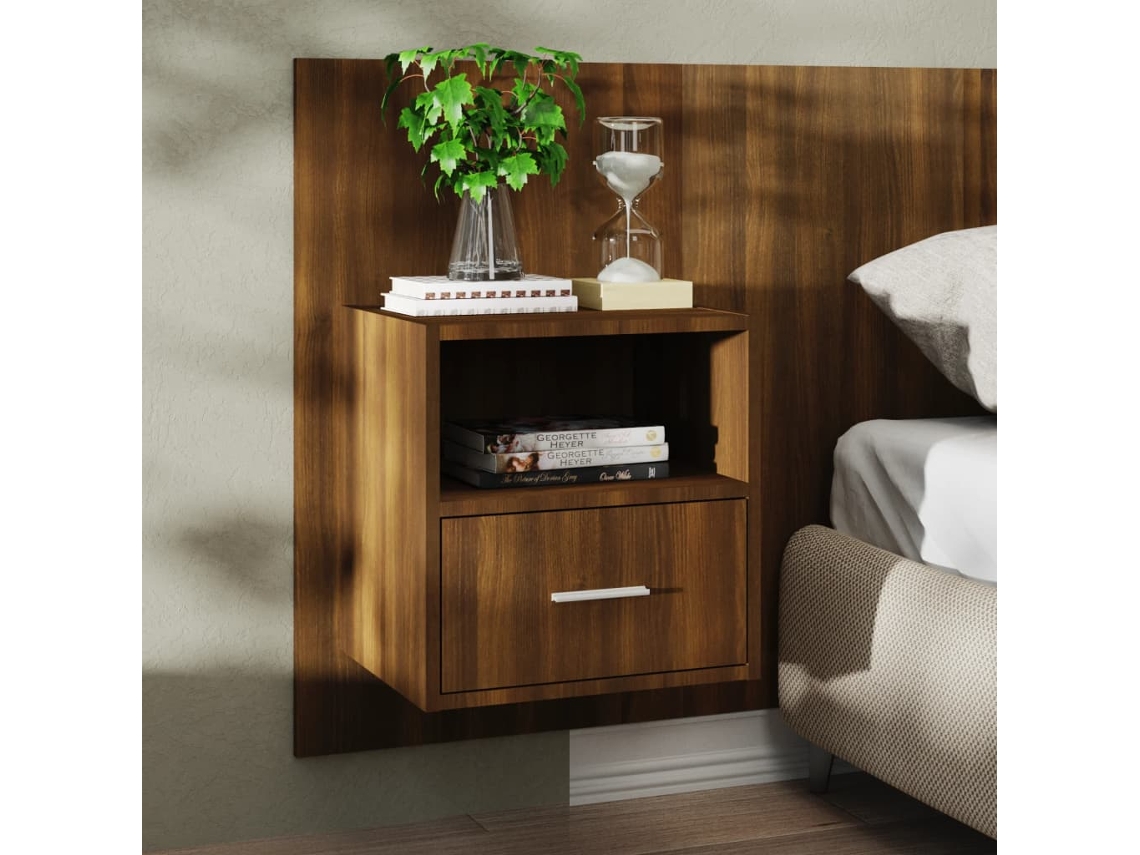 Vidaxl Mesa De Cabeceira Montagem Na Parede Carvalho Castanho