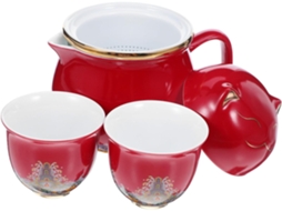 Conjunto De Chá De Porcelana Com Estampa De Gato, Composto Por Bule E Xícaras, Compacto Para Escritório.