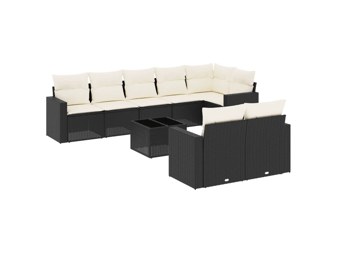 Conjunto de 9 Sofás para Jardim com Almofadões Vime Pe Preto MAISON EXCLUSIVE (9 pcs)