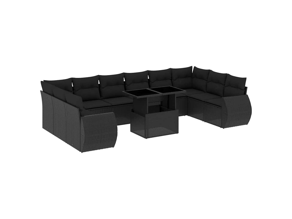 Conjunto de 11 sofás de jardim com almofadões Vime Pe Preto MAISON EXCLUSIVE