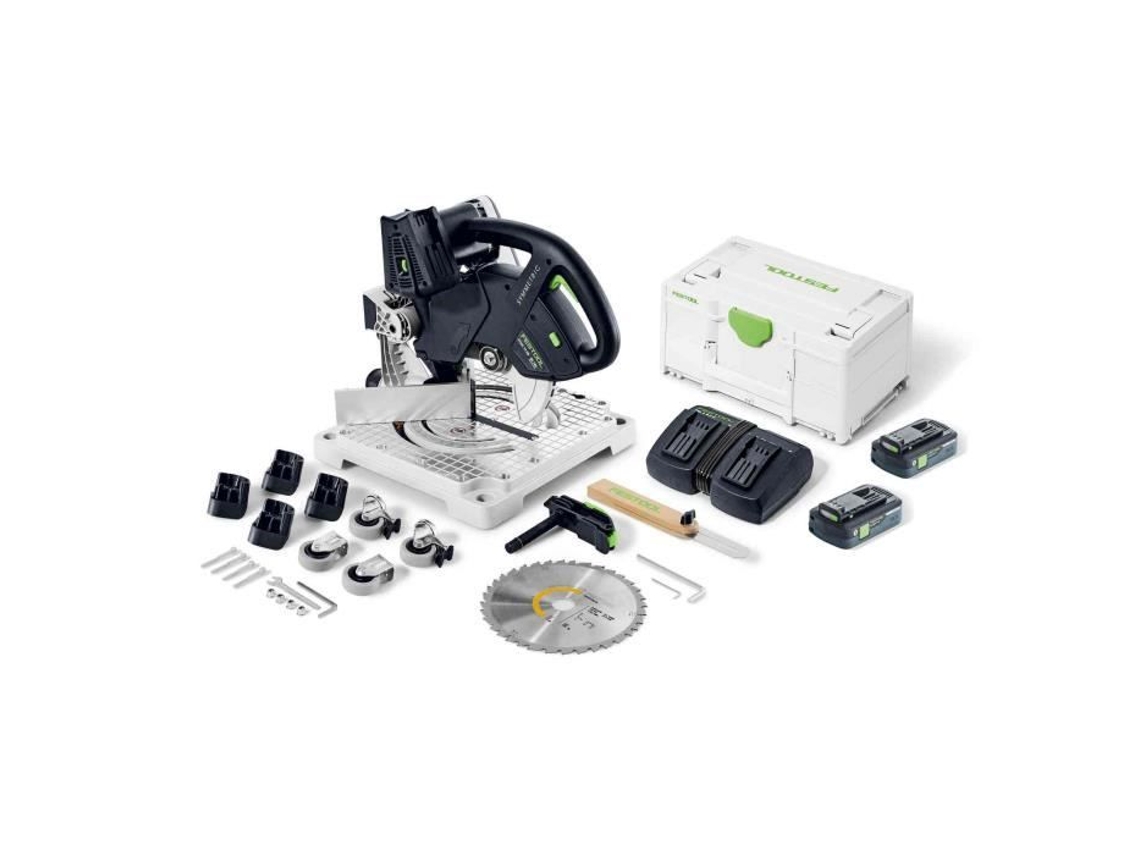 Serra de Esquadria Sem Fio Symmetric Symc 70 4.0 Ebi-Plus FESTOOL com 2 Baterias 18V 4.0Ah Carregador Sytainer 577464
