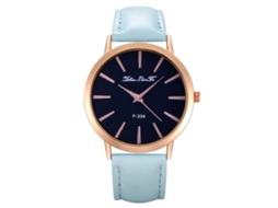 Reloj De Pulsera Unisex De Cuero Pu Moda Quartz Para Hombre Y Mujer (azul Claro)
