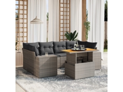 Vidaxl 7 Pcs Conjunto Sofás P/ Jardim C/ Almofadões Vime Pe Cinzento