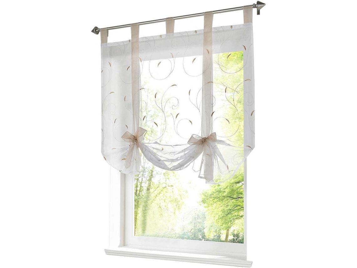 Cortina Romana Com Fita Bordada. Cortina Romana Transparente Com Fivela . Aquaforge (largura X Altura 80x140cm, Cor Areia)