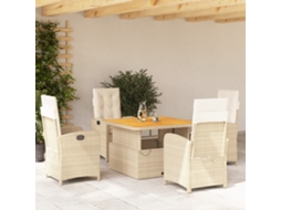 Vidaxl 5 Pcs Conjunto De Jantar P/ Jardim Com Almofadões Vime Pe Bege