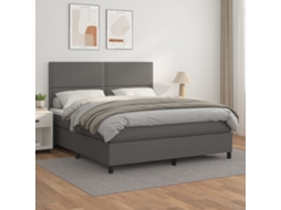 Cama Com Molas/colchão 180x200 Cm Couro Artificial Cinza