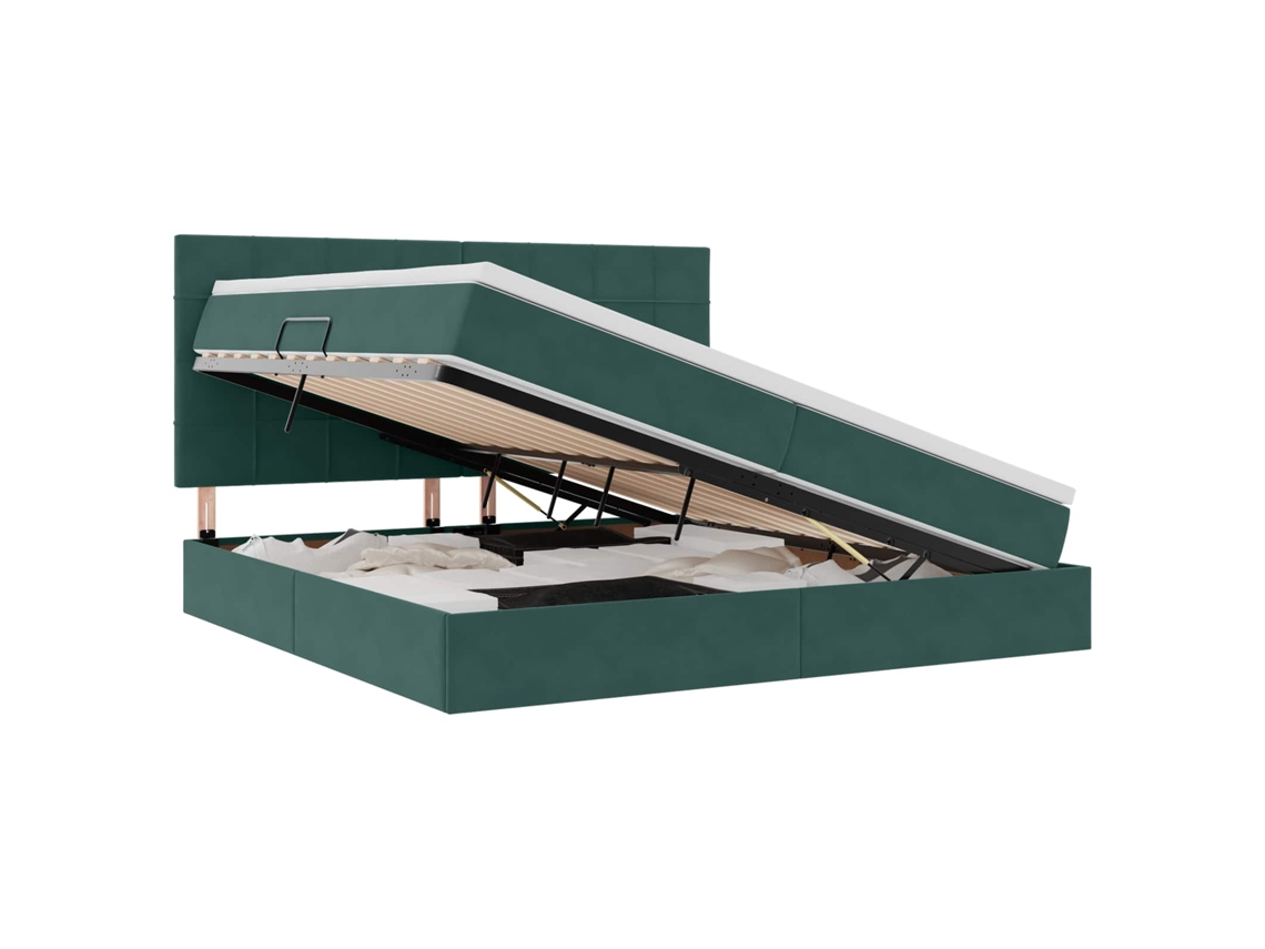 SYFAX™ Cama de Armazenamento Led com Colchão Verde escuro 200 X 200 Cm