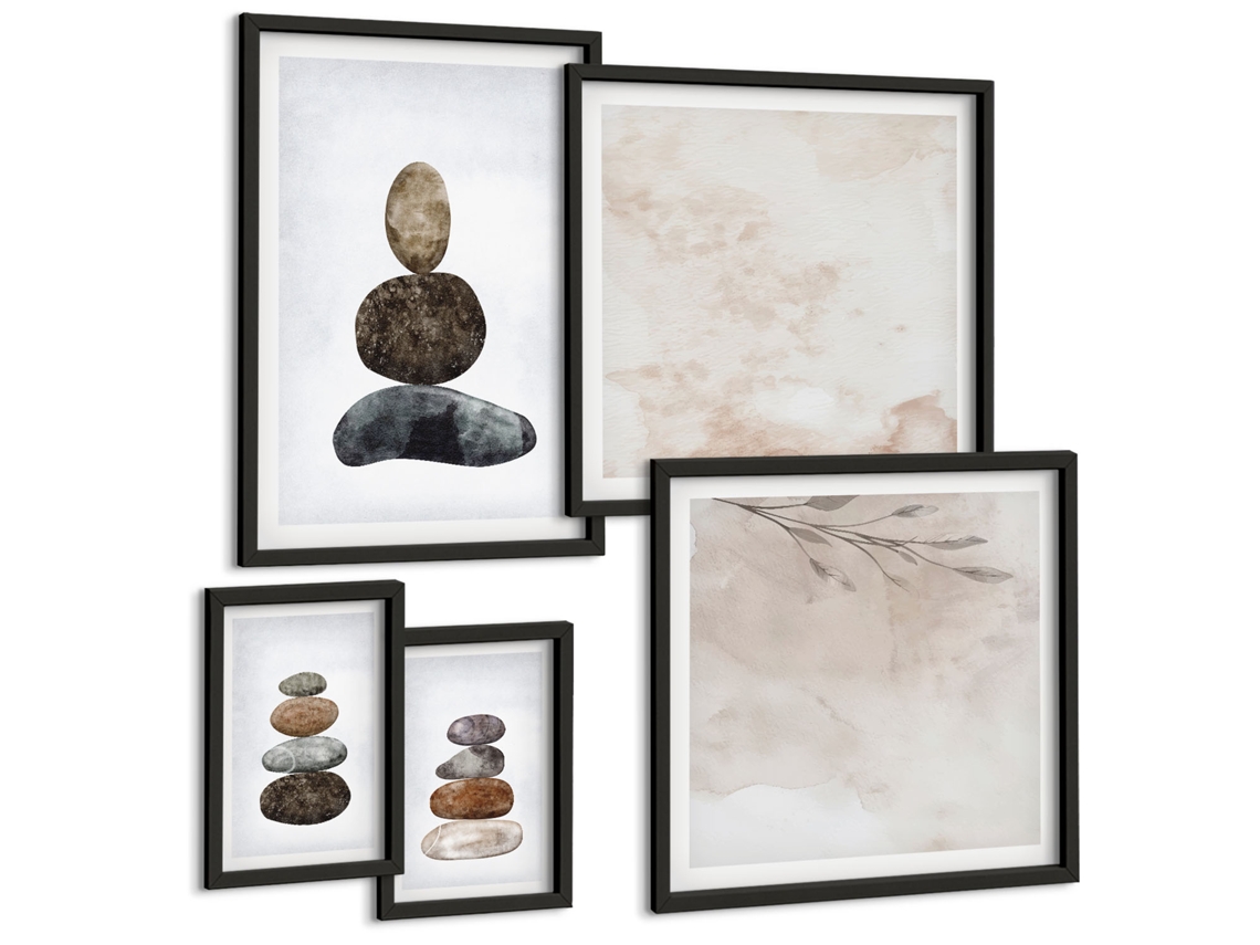 Conjunto De Pinturas Montinhos De Pedras Pintura Boho Espelharte (5 Peças)