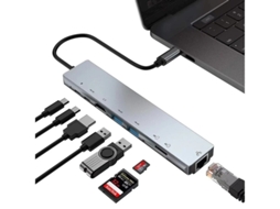 Usb C Hub Usb C Hub 9 Em 1 Saída Adaptador Ethernet Usb C Hub Multiporta Com 4k Hdmi Cinza Yizhood