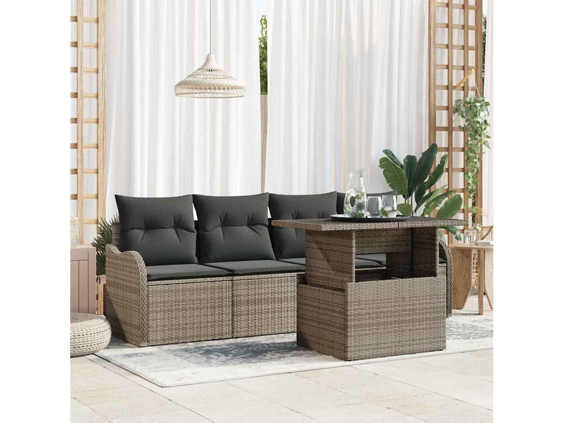Vidaxl Conjunto De Sofá De Jardim Com Almofada Manual 5 Pcs Cinzeto