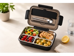 Lancheira de aço inox com tampa livre de BPA, compartimento para talheres, suporte para celular, para escola ou trabalho AQUAFORGE