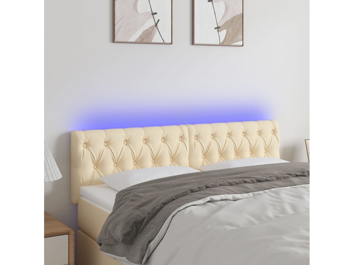 Vidaxl Cabeceira De Cama C/ Luzes Led Tecido 160x7x78/88 Cm Cor Creme