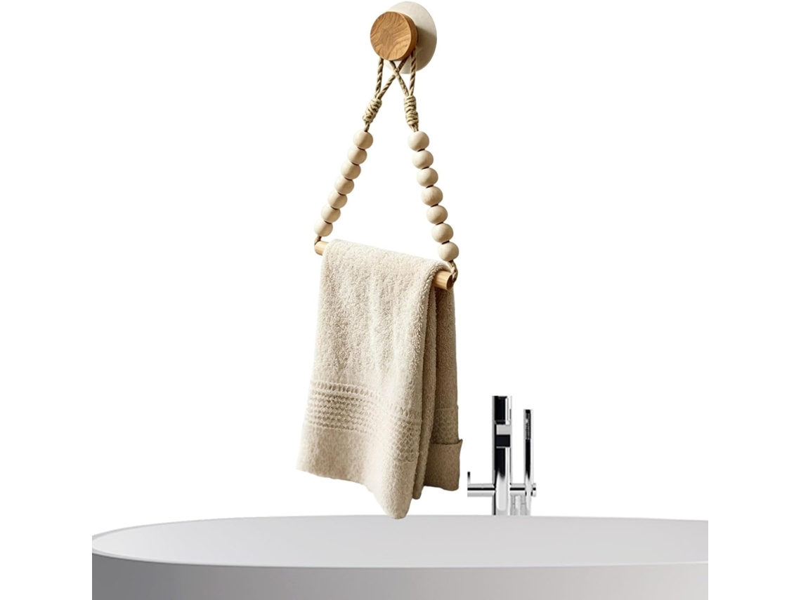 Porta Papel Higiênico de Madeira, com Contas Natural, Decoração Parede, Decorativo, para Casa, CHABERLU