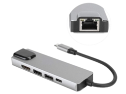 Estação De Ancoragem Para Computador Usb 5 Em 1 Hub Usb-c Para Adaptador Hdmi 4k Hdmi Usb C A 1000 Mbps Rg45 Gigabit Et*