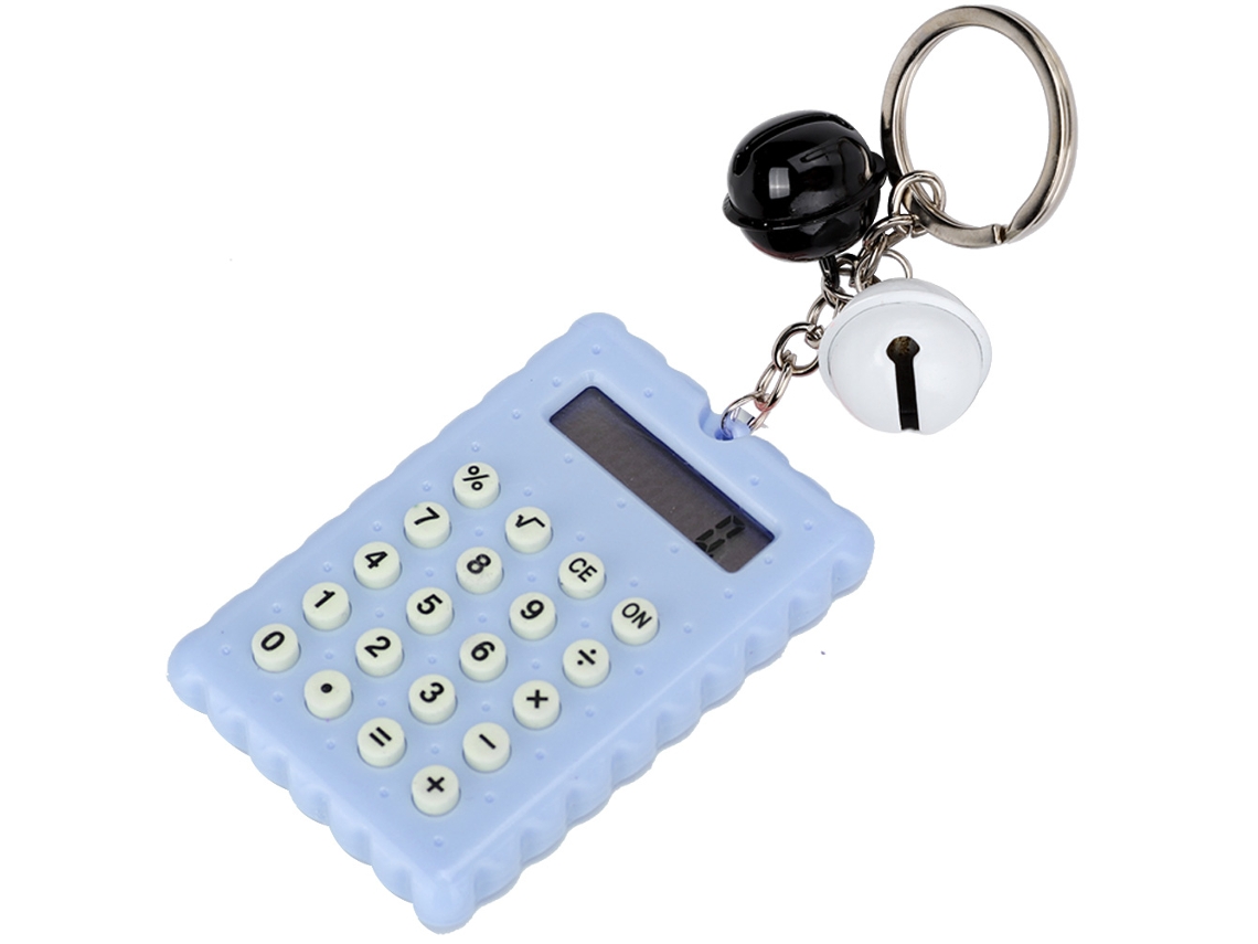 Mini Calculadora Portátil com Forma de Galleta e Chaveiro Azul 8 Dígitos S/MARCA