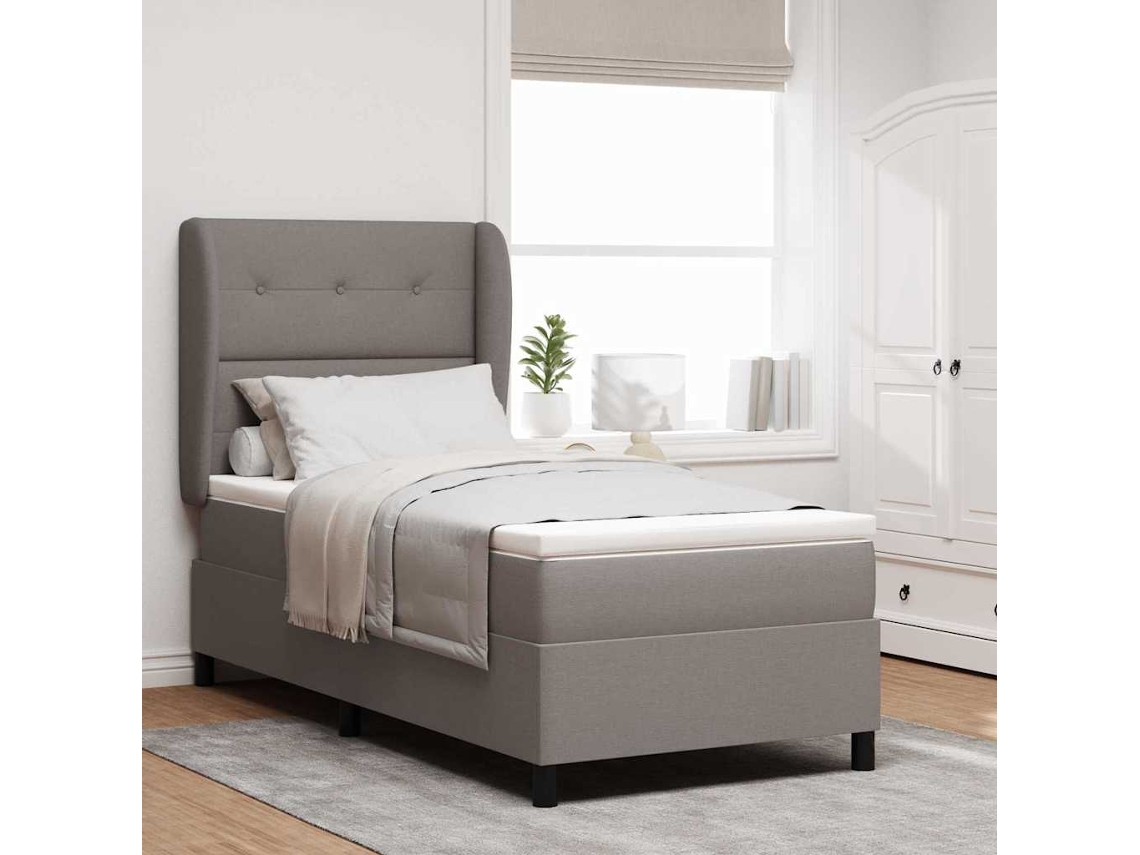 Vidaxl Cama Box Com Cabeceira Cinzento-acastanhado 90 X 190 Cm Tecido