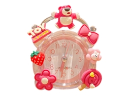 Reloj Despertador Infantil Cartoons Bonito Portátil para Niños Dormitorio Mesa Oso Rosa