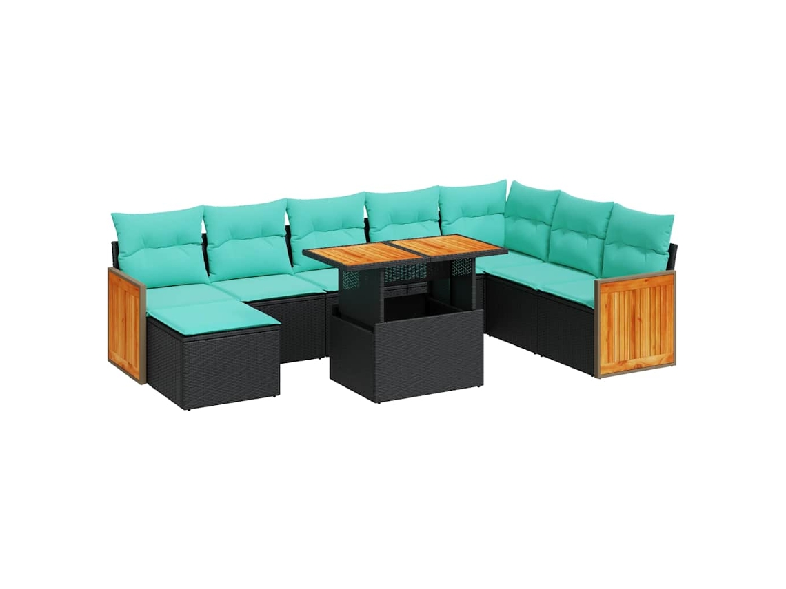 Maison Exclusive - 11 Pcs Conjunto Sofás Jardim C/ Almofadões Vime Pe/acácia Preto