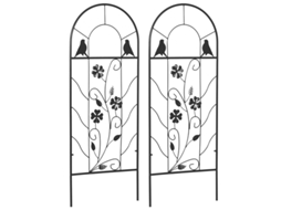 Conjunto 2 Treliças Metálicas Pássaros Trevos Pretas 38x98cm