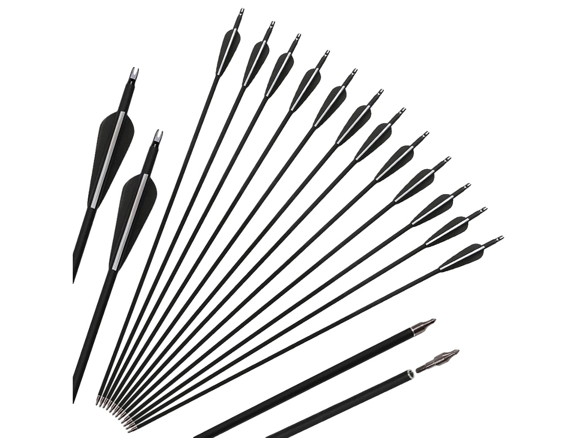 Setas de Carbono Misturadas, Nock Destacável, Design Leve, 31polegadas 12pcs Preto OEM