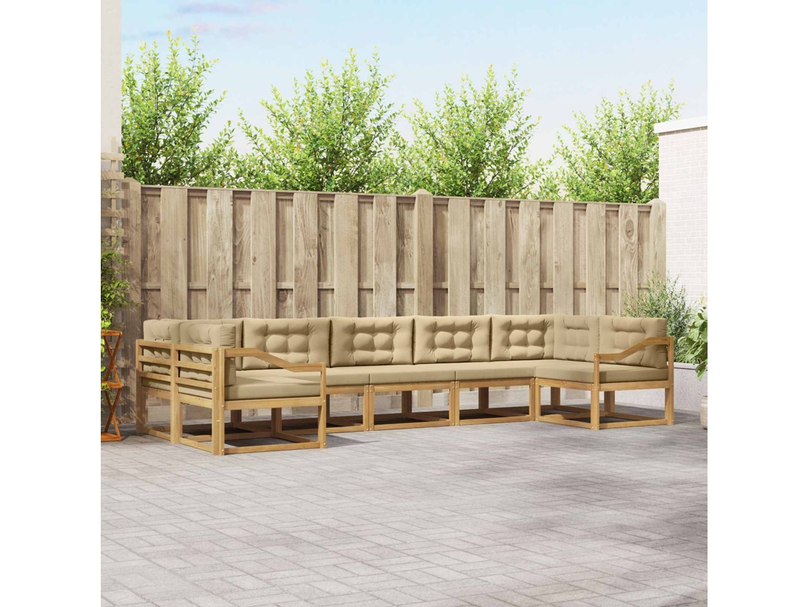 Vidaxl Conjunto De Sofás Para Exterior 7 Unid. Branco E Bege
