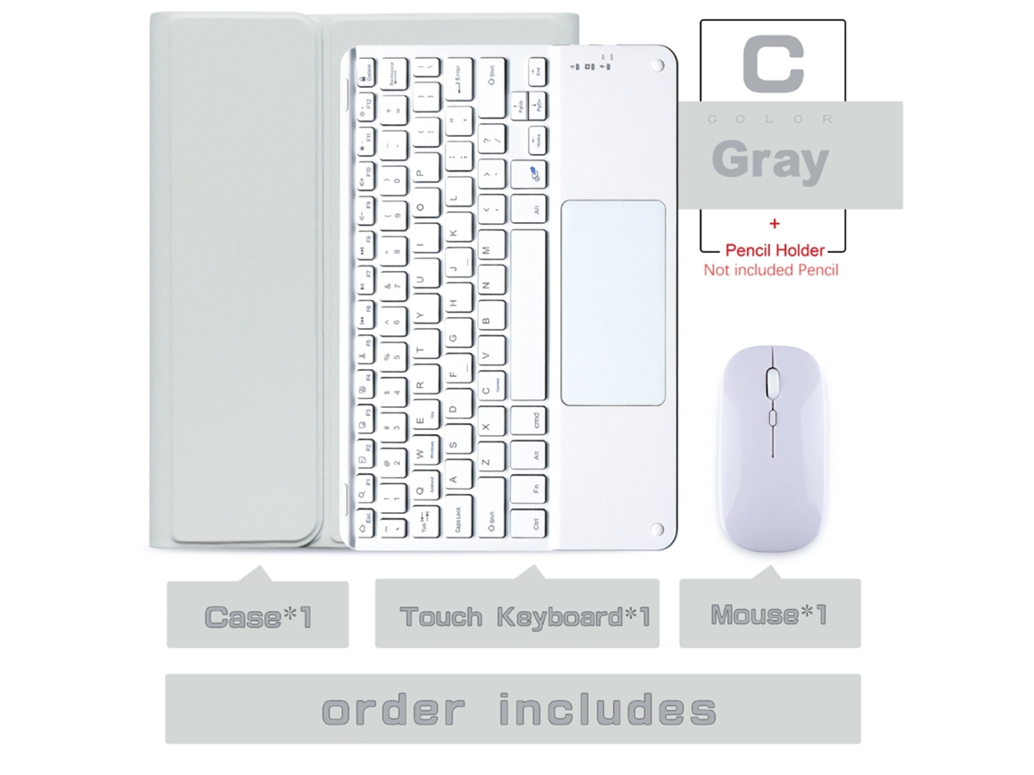 Capa Com Teclado Para Tablet Lurelia, Compatível Com I Pad Mini 6 8,3", Espacial, Touchpad, Cinza, Teclado Bluetooth, Rato 2.4g