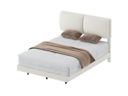 Cama de Casal 135x190cm, base metálica, cabeceira acolchoada, design flutuante, bege | S/MARCA