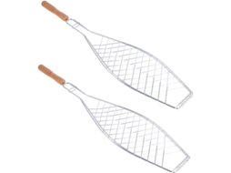 Conjunto De 2 Pinças Ferro Para Churrasco Com Cabos Madeira, Acessório Para Grelhar Peixe, Ferramenta Para Camping E
