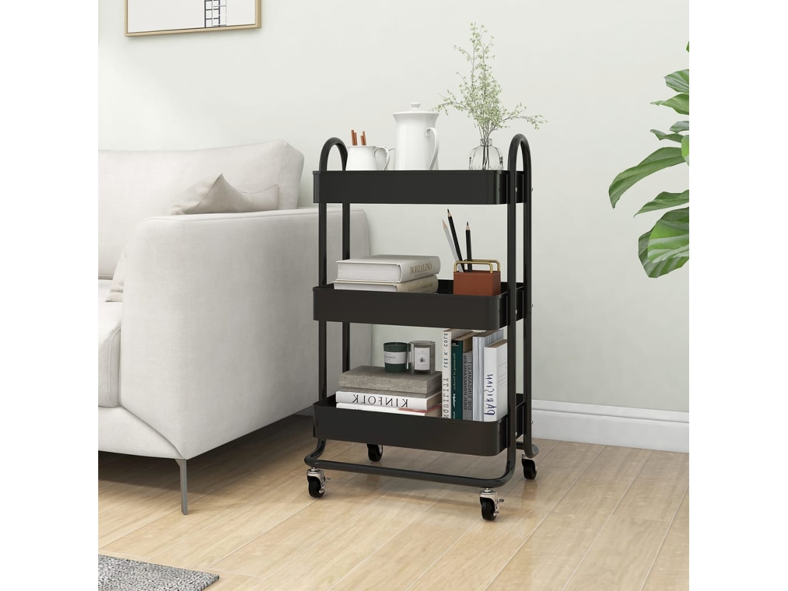 Vidaxl Carrinho Com 3 Prateleiras 46x34x79 Cm Aço Preto