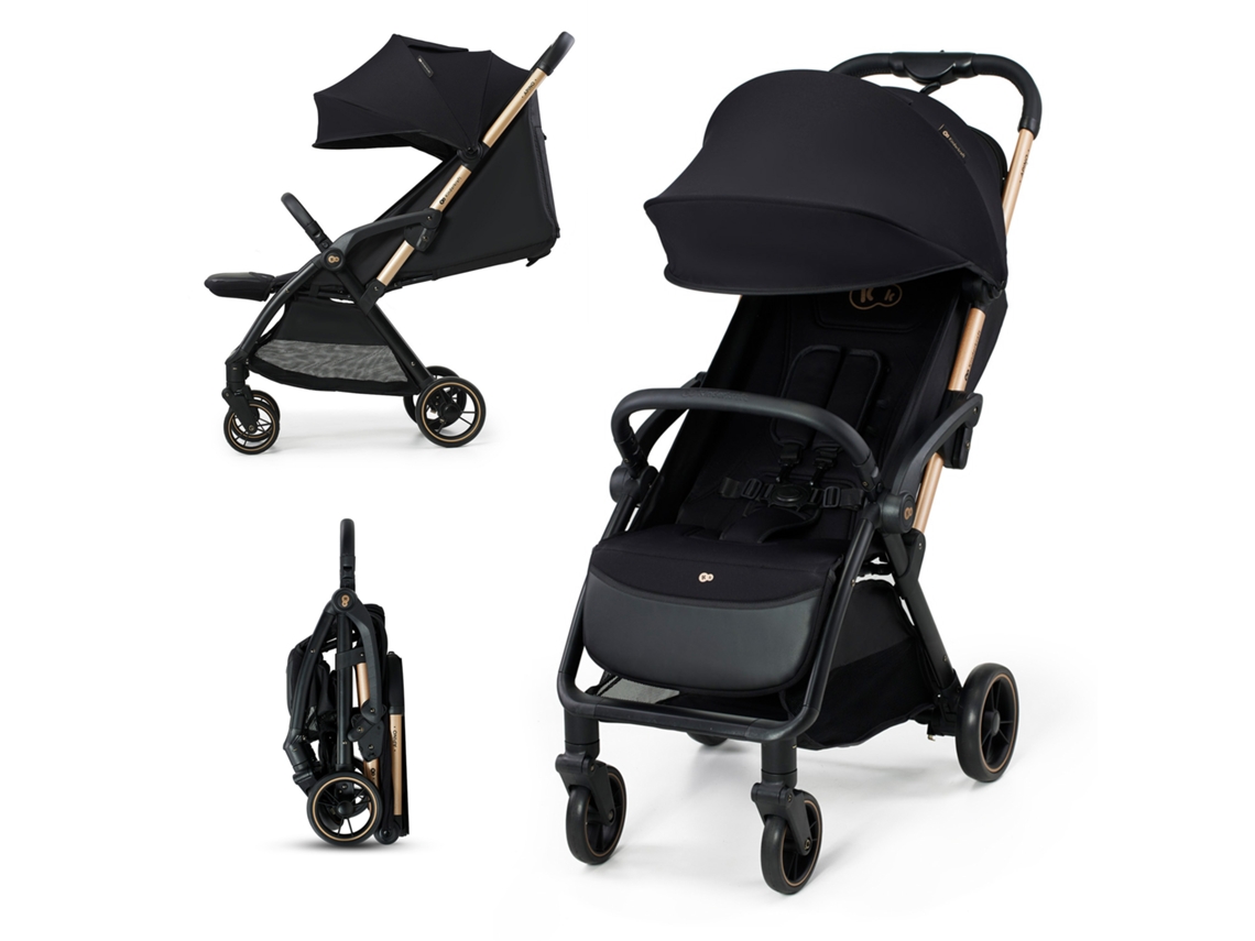 Carrinho de Bebé Kinderkraft APINO leve até 24 kg com AUTO FOLDING, reclinação total e rodas anti‑furo Preto