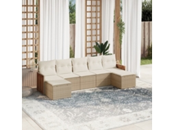 Vidaxl 7 Pcs Conjunto De Sofás P/ Jardim Com Almofadões Vime Pe Bege