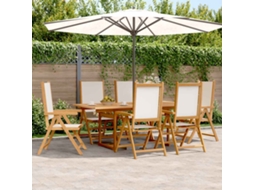 Vidaxl 7 Pcs Conjunto Jantar Jardim Tecido/madeira Maciça Branco Nata