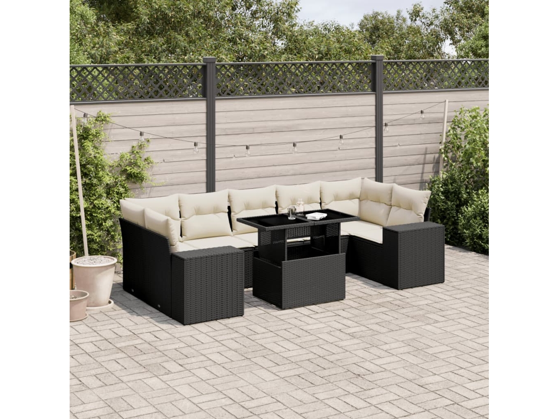 Vidaxl 8 Pcs Conjunto Sofás De Jardim Com Almofadões Vime Pe Preto